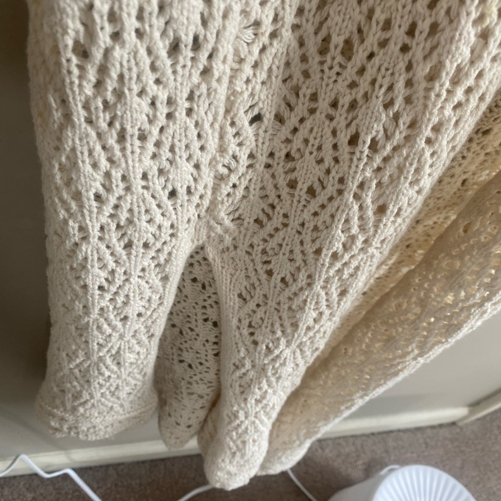 Freshman 1996 Duster Women’s M Beige Crochet Sleeveless‎ Vest Boho Cottage Core - Picture 7 of 10